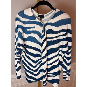 Marble Womens Blue White Zebra Print Quarter Zip Dolman Sleeve Knit Sweater M